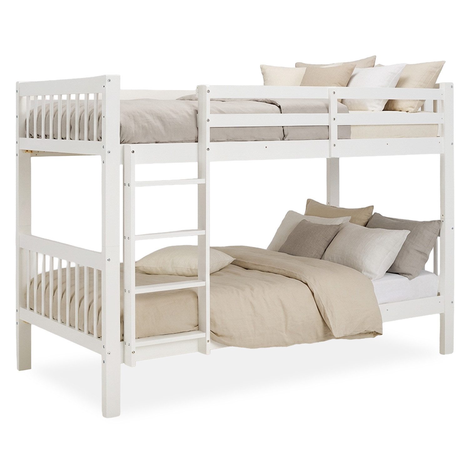 Homestyle4u Etagenbett 90x200 für 2 Kinder Weiß Doppelstockbett Leiter Hochbett Treppe Holz (Set mit 2x Lattenrost, mit 2x Lattenrost), Kiefer, umbaubar zu 2 Betten, einzeln stellbar, geteilt