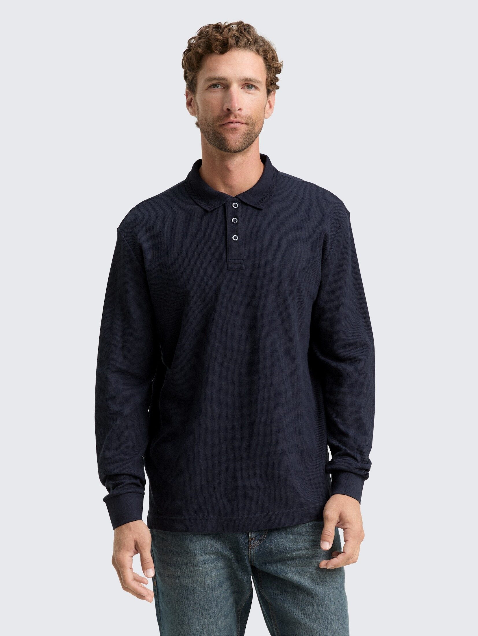 TOM TAILOR Langarm-Poloshirt Поло Langarm Poloshirt mit Waffelstruktur