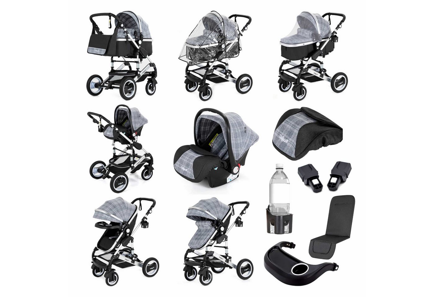 Thumbnail - Daliya® Kombi-Kinderwagen BAMBIMO 3in1 Kinderwagen & Buggy, Babyschale mit Adapter, Alu-Rahmen, (15-tlg), 3in1 Kinderwag...