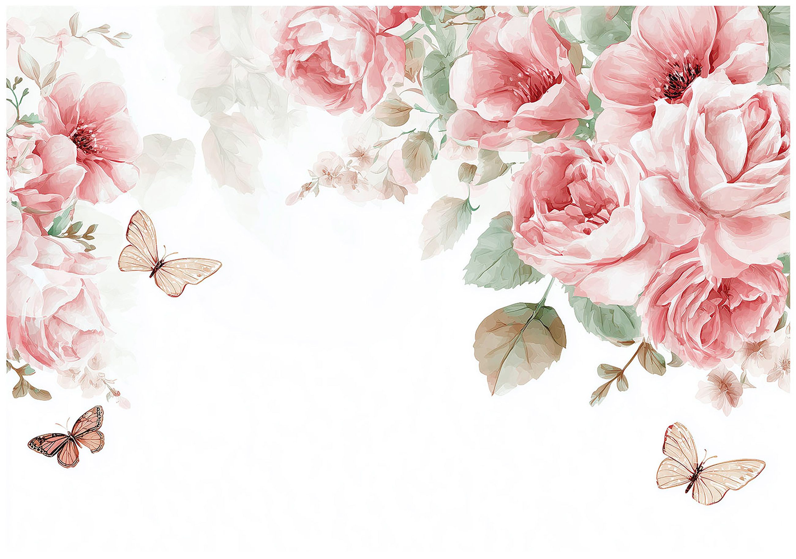 Wallarena Fototapete Rosen Schmetterlinge Vlies Tapete Wohnzimmer Schlafzimmer Wandtapete, Glatt Vlies Washable, Rosen, Rosa, Blätter, Weiß, Schmetterlinge, (Packung, 2 St., Vlies Fototapete), Vliestapete Rosen Rosa Wohnzimmer Schlafzimmer Küche Tapete + Kleister