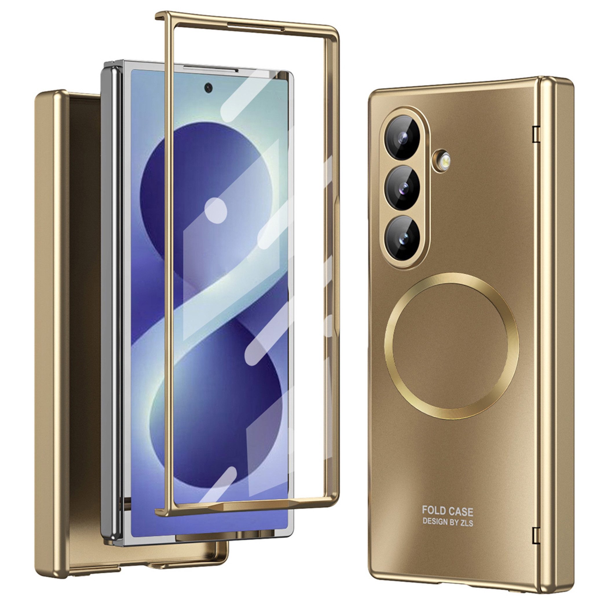 Wigento Handyhülle Klapphülle + H9 Display Glas Samsung Galaxy Z Fold8 Ultra 5G Gold 8,00 Zoll und 6,50 Zoll, Kamera Lisen Schutz