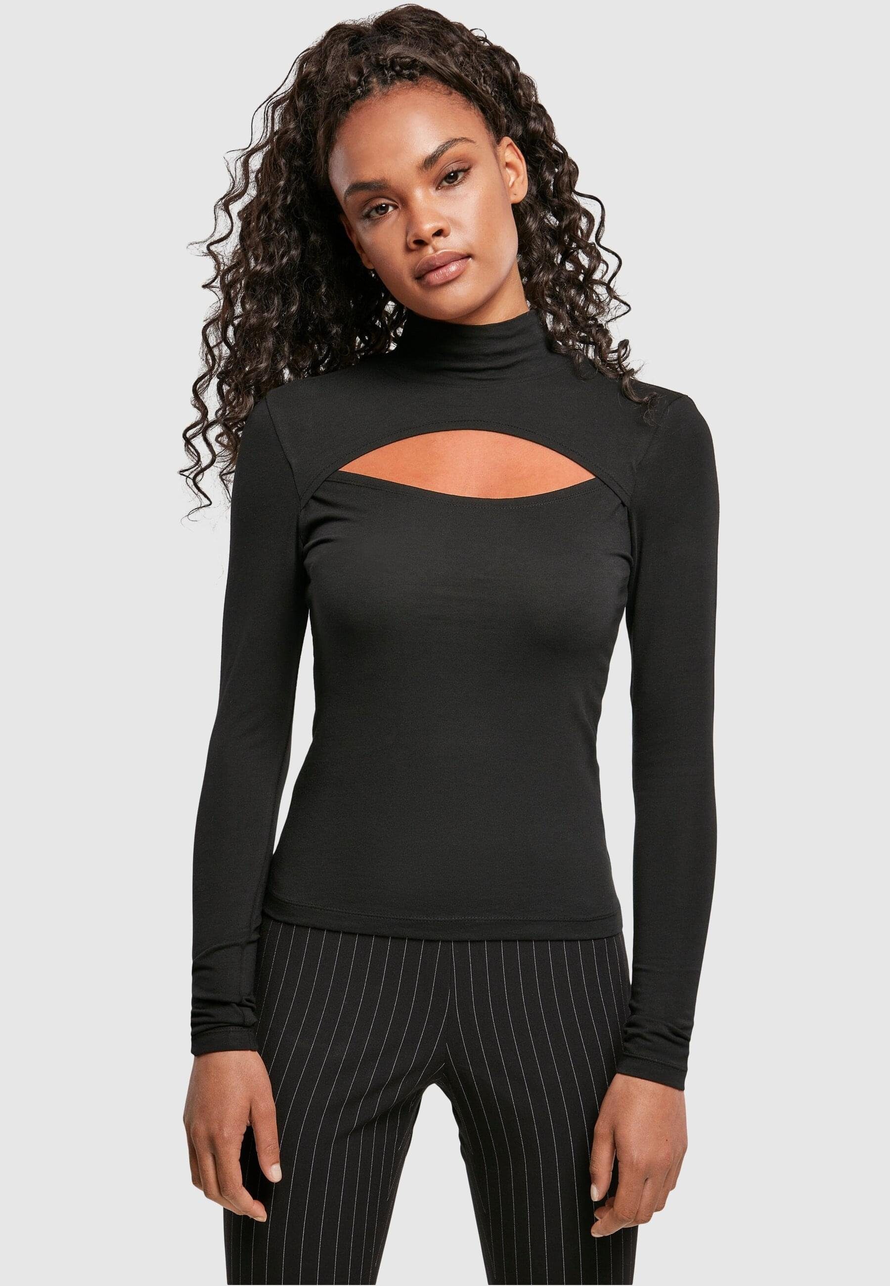 Damen (1-tlg) URBAN black Ladies Cut-Out CLASSICS Longsleeve Turtleneck Langarmshirt