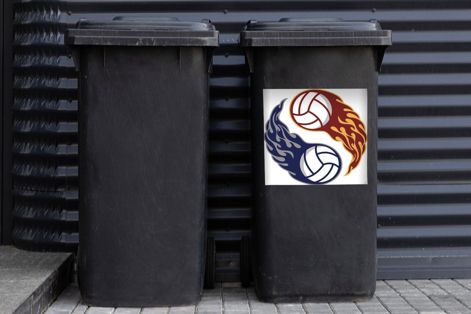 MuchoWow Wandsticker Eine Illustration Sticker, Mülltonne, in St), und Mülleimer-aufkleber, Yin Container, von Volleybällen brennenden Abfalbehälter (1 Yang zwei
