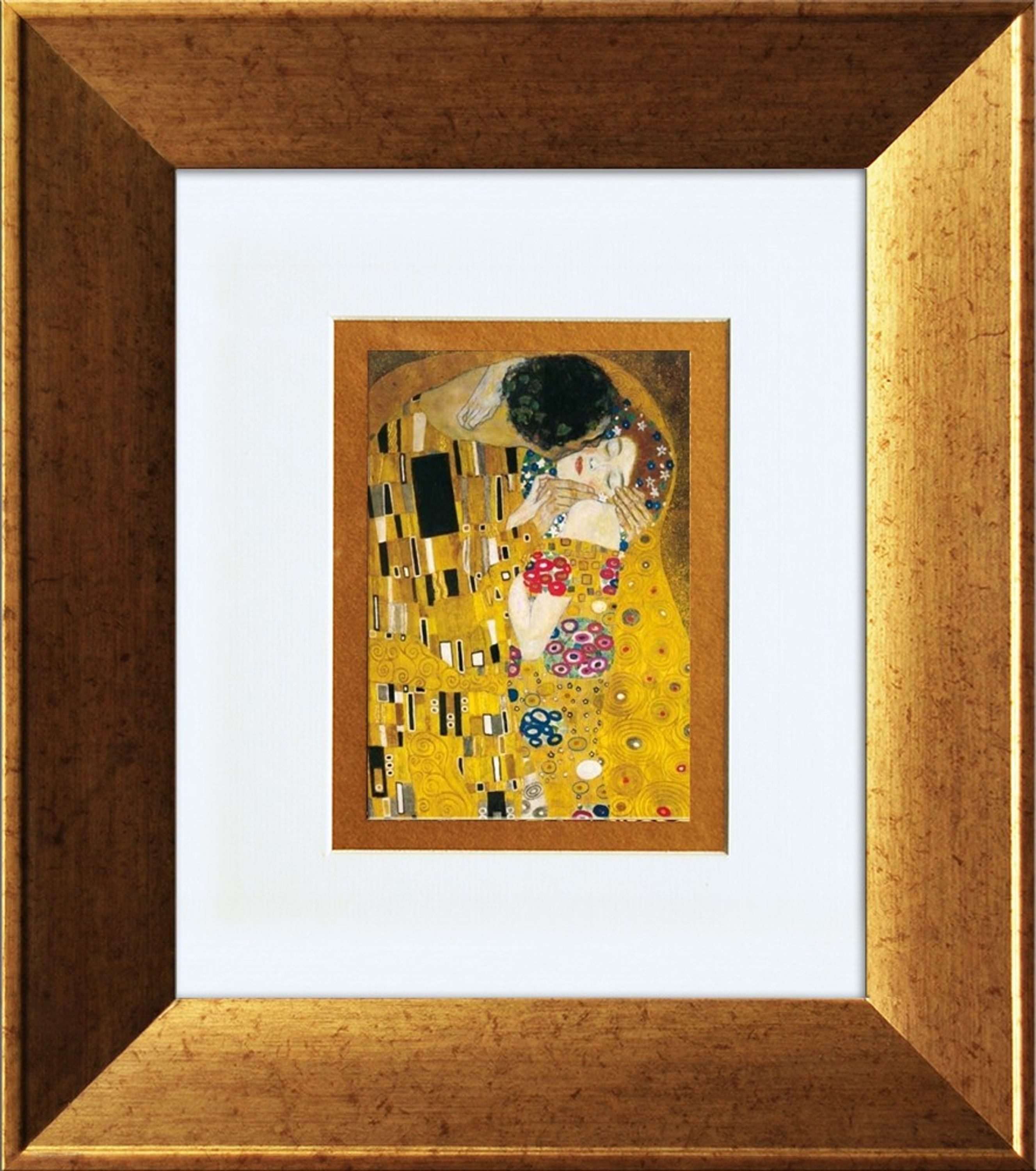 artissimo Bild mit Rahmen gerahmter Kunstdruck 36x41 cm / klassisches Wandbild, Gustav Klimt: Der Kuss