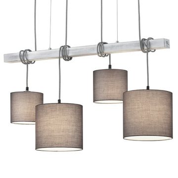 etc-shop LED Pendelleuchte, Leuchtmittel inklusive, Warmweiß, Textil Hänge Decken Lampe grau Wohn Zimmer Holz Pendel Leuchte im-