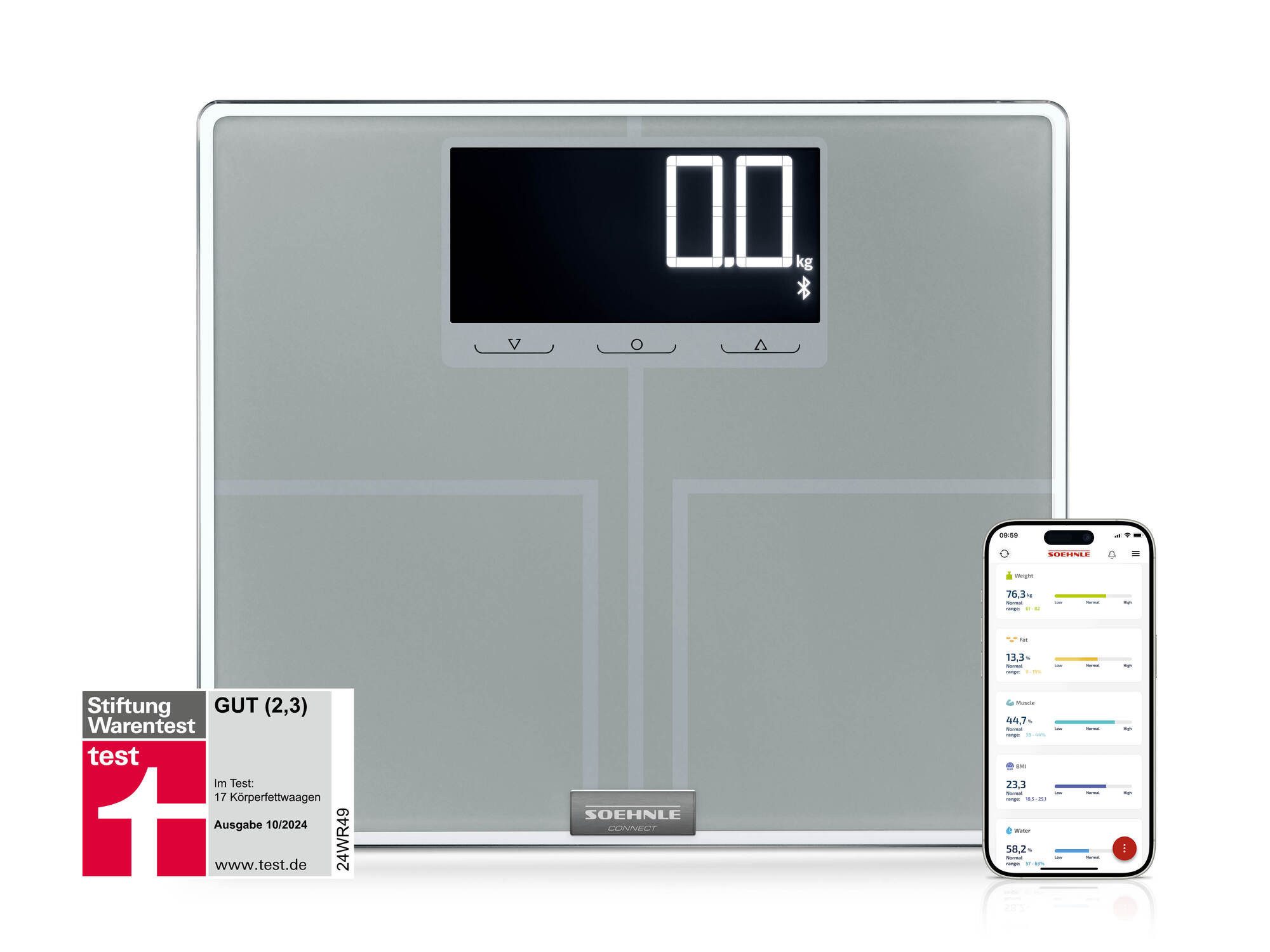 Soehnle Personenwaage Shape Sense Connect 200 mit Bluetooth®, 1-tlg., Körperanalyse(BIA), BMI Berechnung, bis 200kg, bis 8 Personen