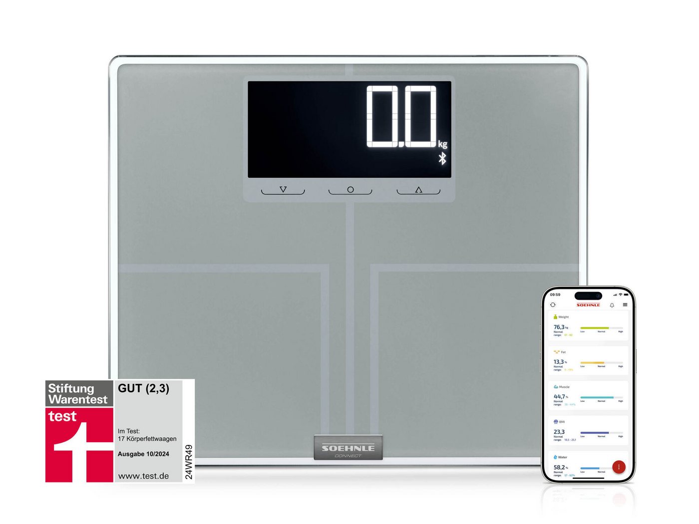 Soehnle Personenwaage Shape Sense Connect 200 mit Bluetooth®, 1-tlg., Körperanalyse(BIA), BMI Berechnung, bis 200kg, bis 8 Personen