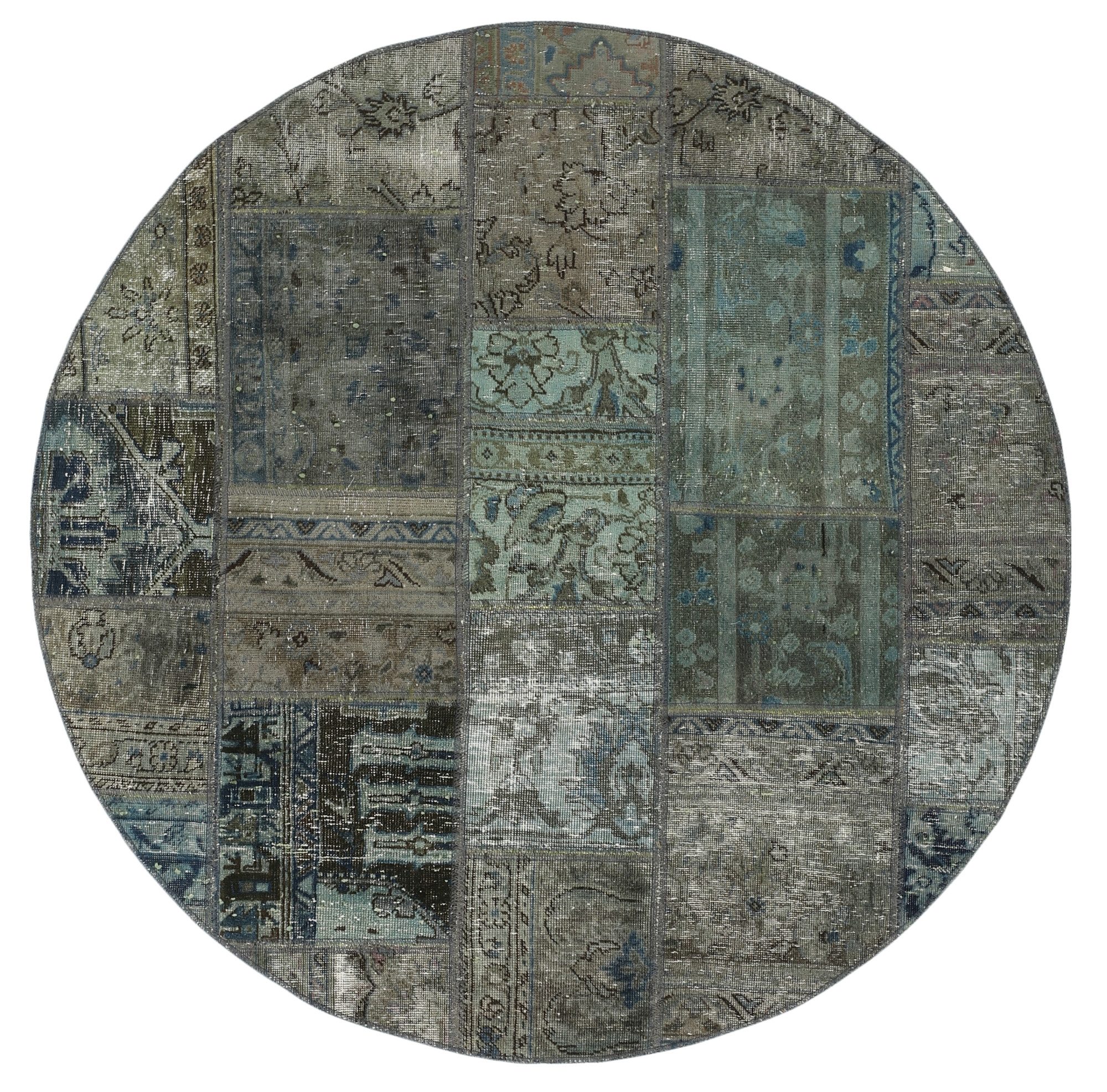Wohnando Teppich MY-RUG Vintage Patch Work Floral & Ornamentiert 150x150cm, Rund, Höhe: 10 mm, Handgeknüpfter Teppich,Handgesponnene Wolle, mit Naturfarben gegärbt