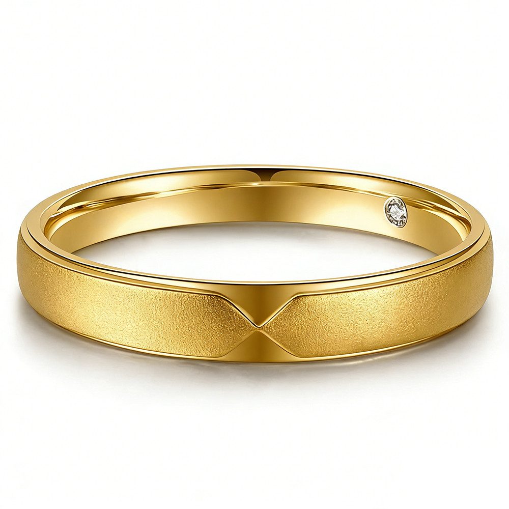 Sternvoll Goldring Matter Ehering "Nexus" aus 18K Weißgold mit geheimem Innendiamant, Innendiamant, Mattiert, Minimalistisch, X-Gravur, Unisex