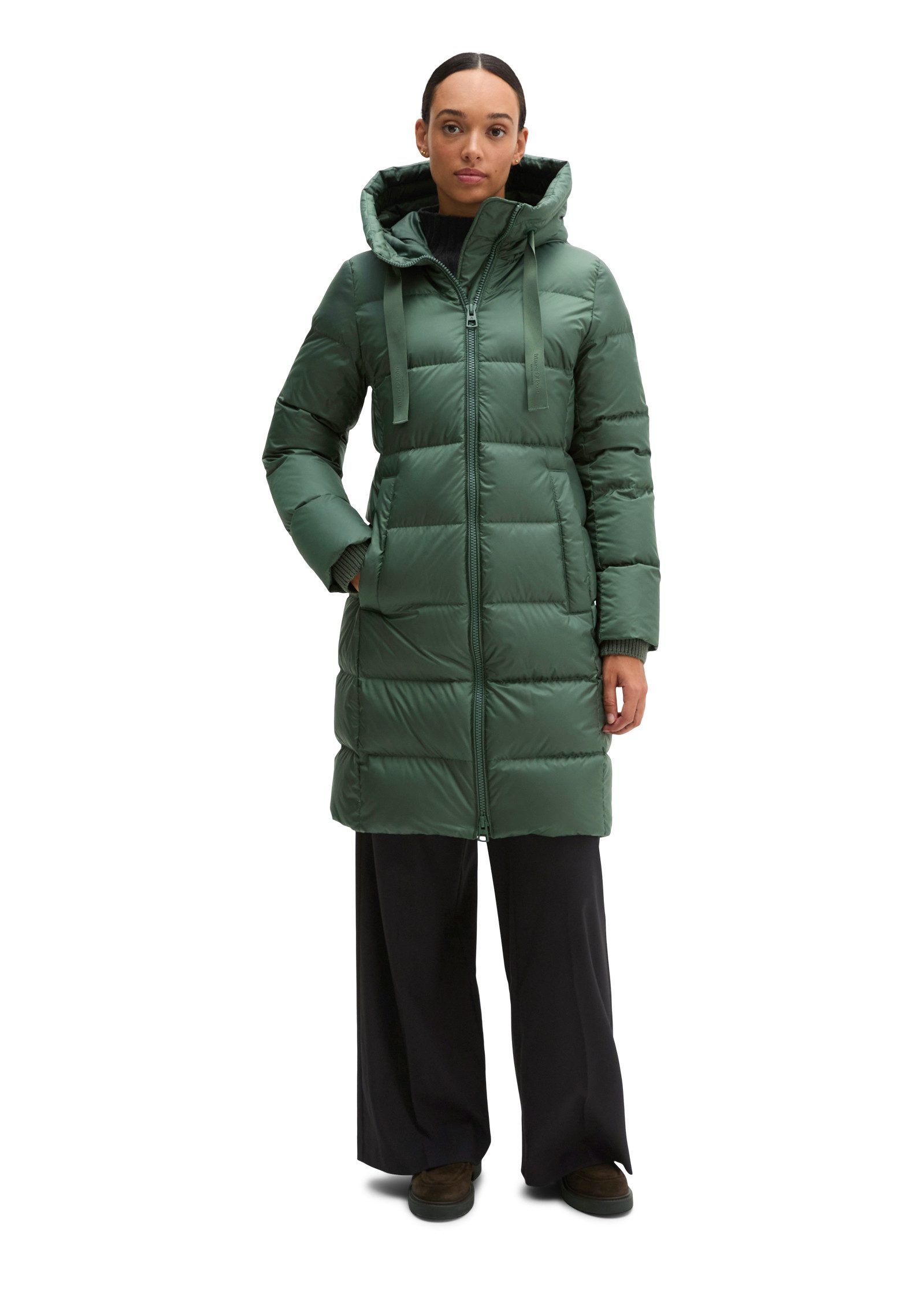 Marc O'Polo Daunenmantel mit 2-Way-Zipper und Label-Band an der Kapuze – Bild 4 von 5