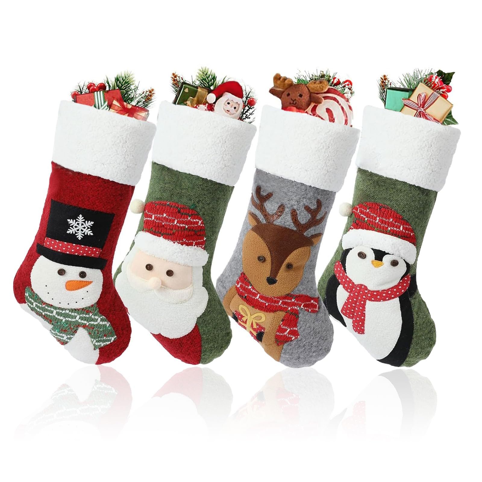 CLTYQ Сапоги санты Nikolausstrumpf,4 Artikel Weihnachtsstrumpf 49 * 25cm,Nnikolausstiefel (4 St), mit 3D Christmas Decorations Weihnachtssocken zum Aufhängen & Befüllen