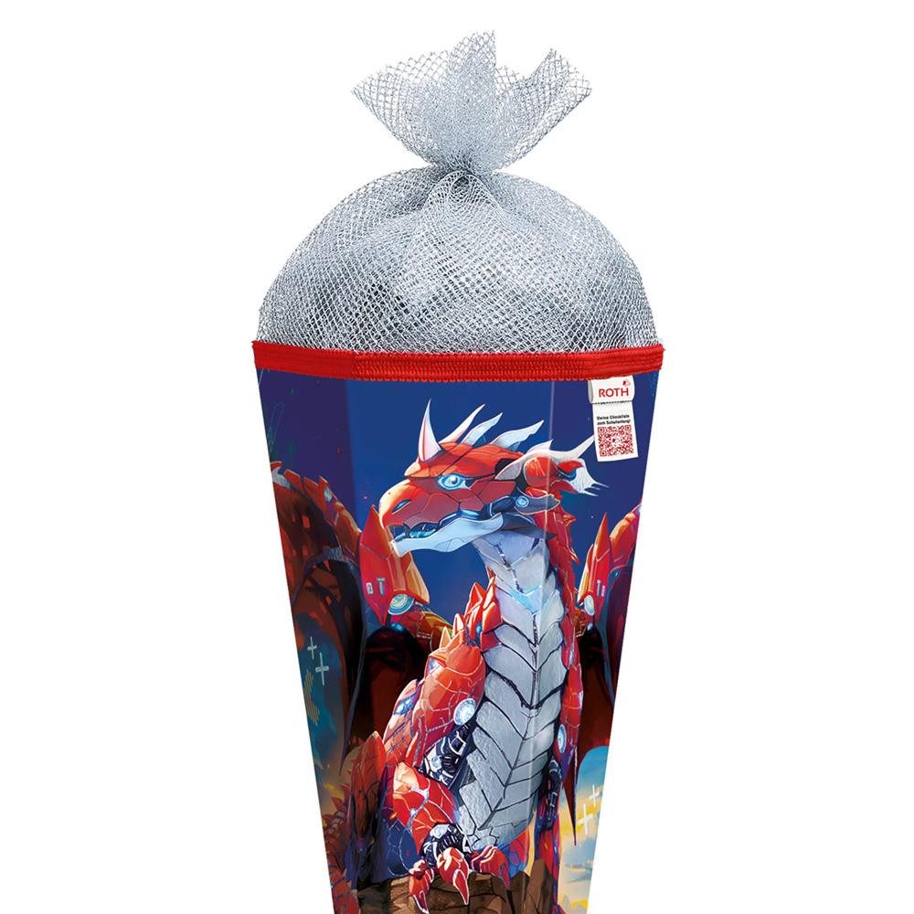 Roth Schultüte Robo Drache, 85 cm, eckig, 6-eckig, Tüllverschluss, Roth-Spitze