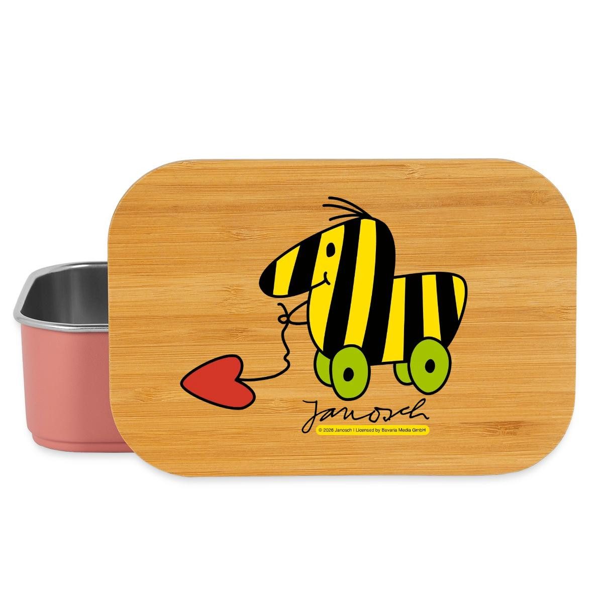 Spreadshirt Lunchbox Tigerente Herz Brotdose mit Bambusdeckel, Edelstahl, Bambus