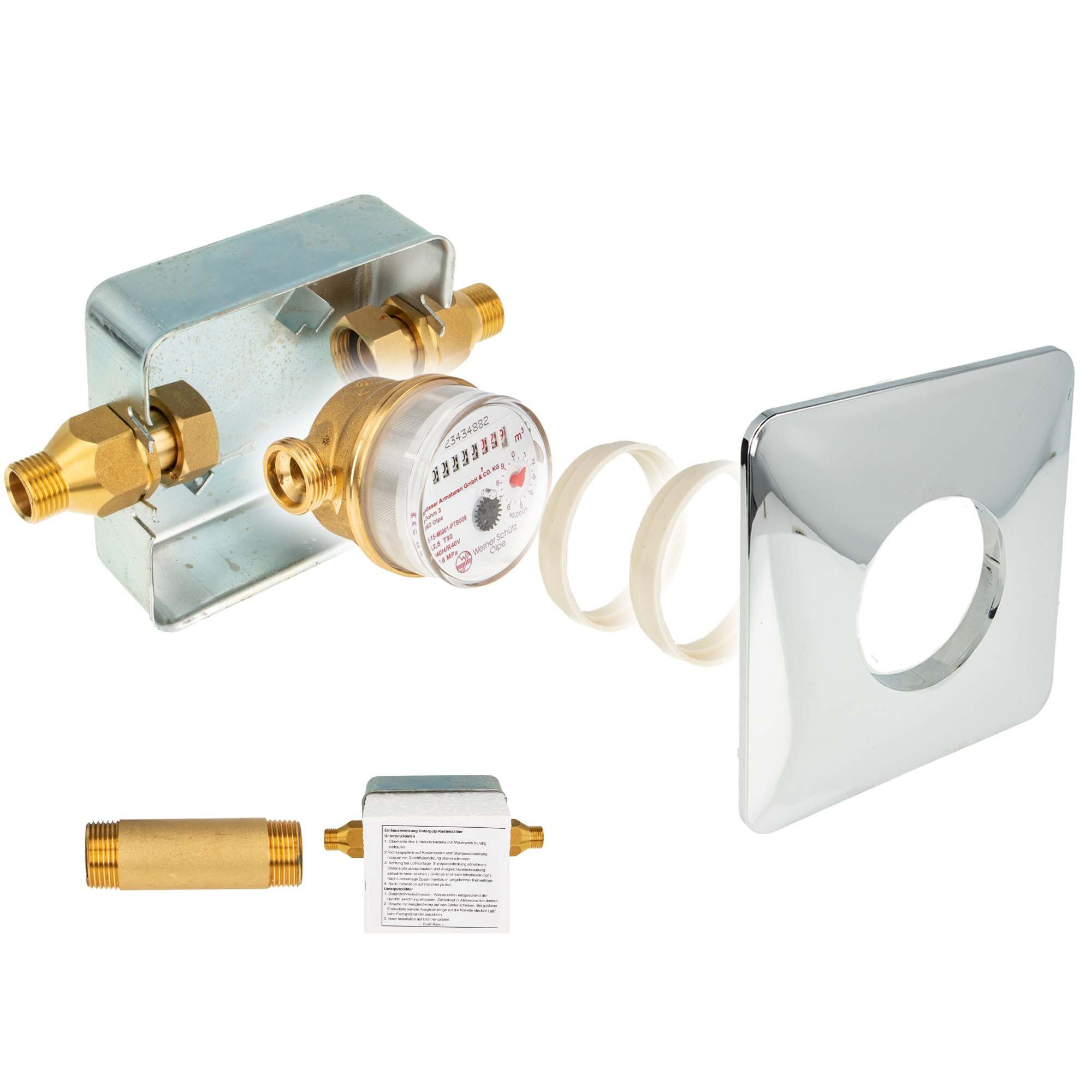 tecuro Wasserzähler Unterputz Einstrahlzähler System ETK Komplett-SET, Länge 80 mm, (Komplett-Set)