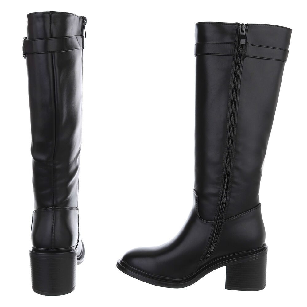 Ital-Design Elegante Damenkniehochstiefel mit modischem Riemen Stiefel (90726768) Blockabsatz Stiefel in Schwarz – Bild 5 von 5