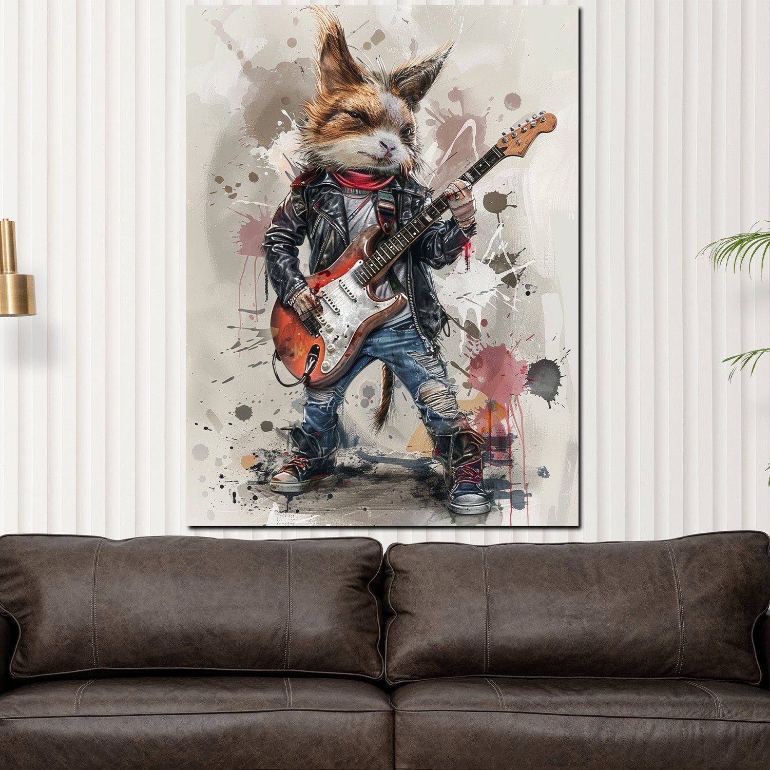 Artedinoi Leinwandbild Rockstar Katze mit E-Gitarre Pop Art Leinwandbild Wandbild XXL, Rockstar-Katze
