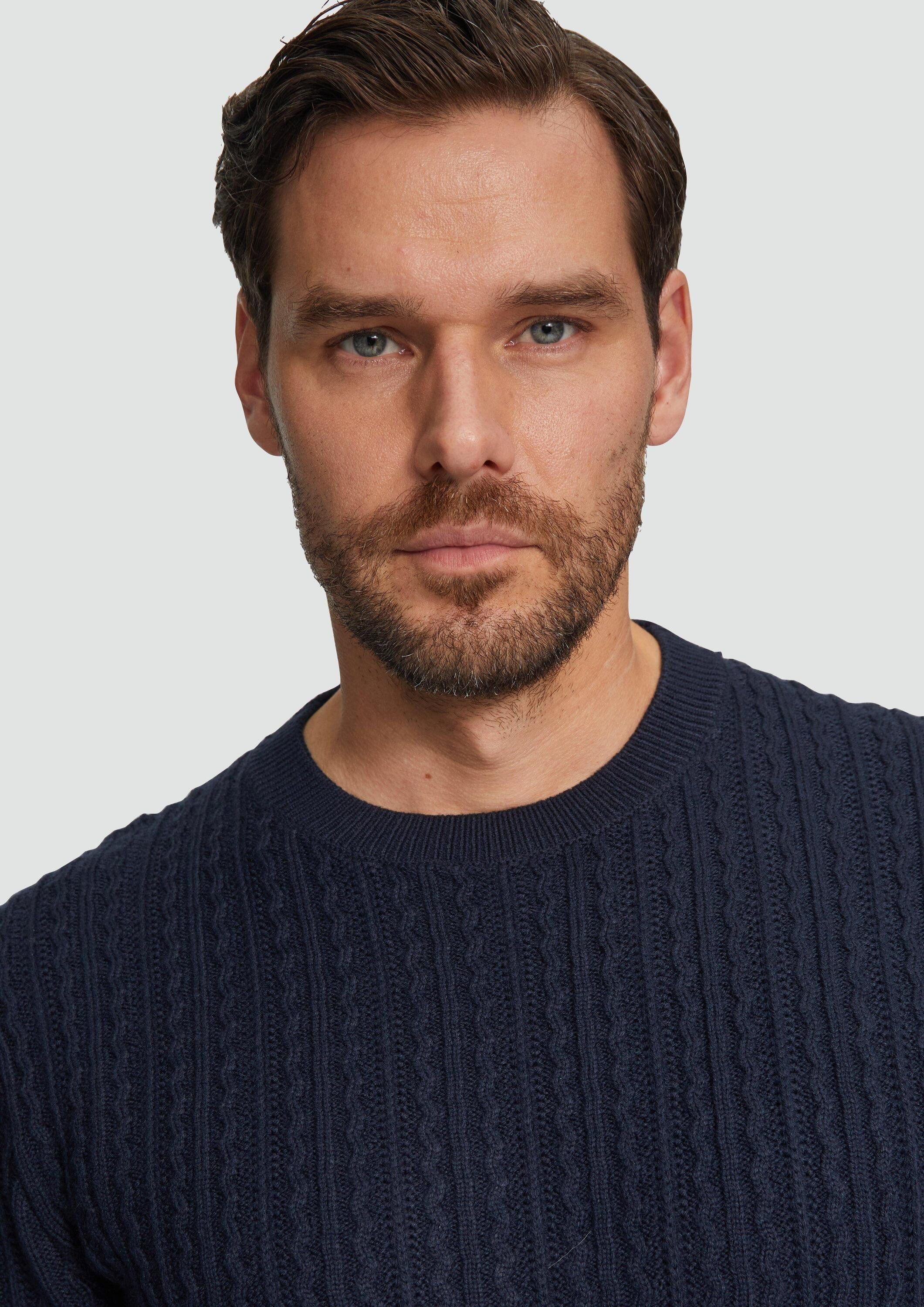 s.Oliver Longpullover Strickpullover Strickpullover aus Wollmix mit Zopfmuster