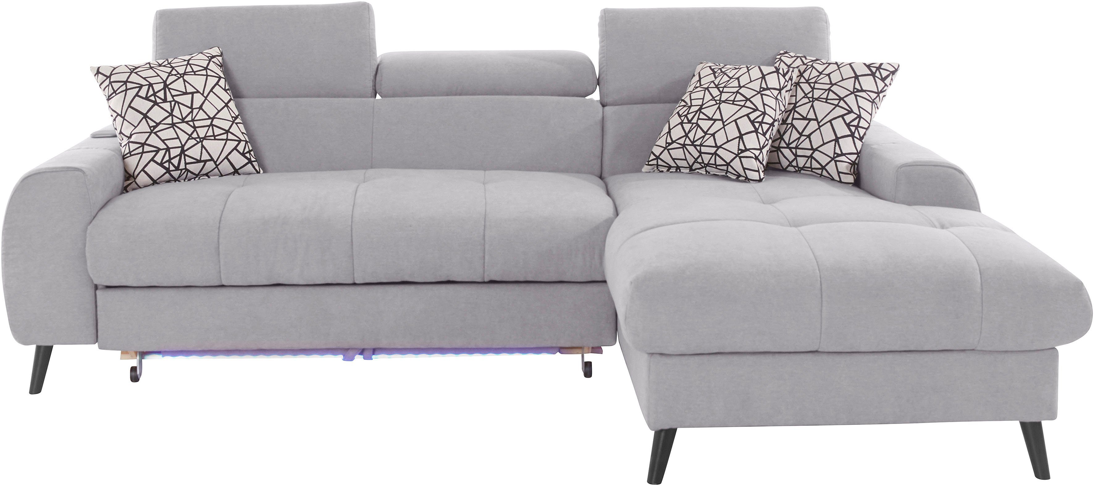 COTTA Ecksofa Mia L-Form, 3-tlg.-Kissen-Set, Recamiere, wahlweise mit oder ohne RGB-Beleuchtung