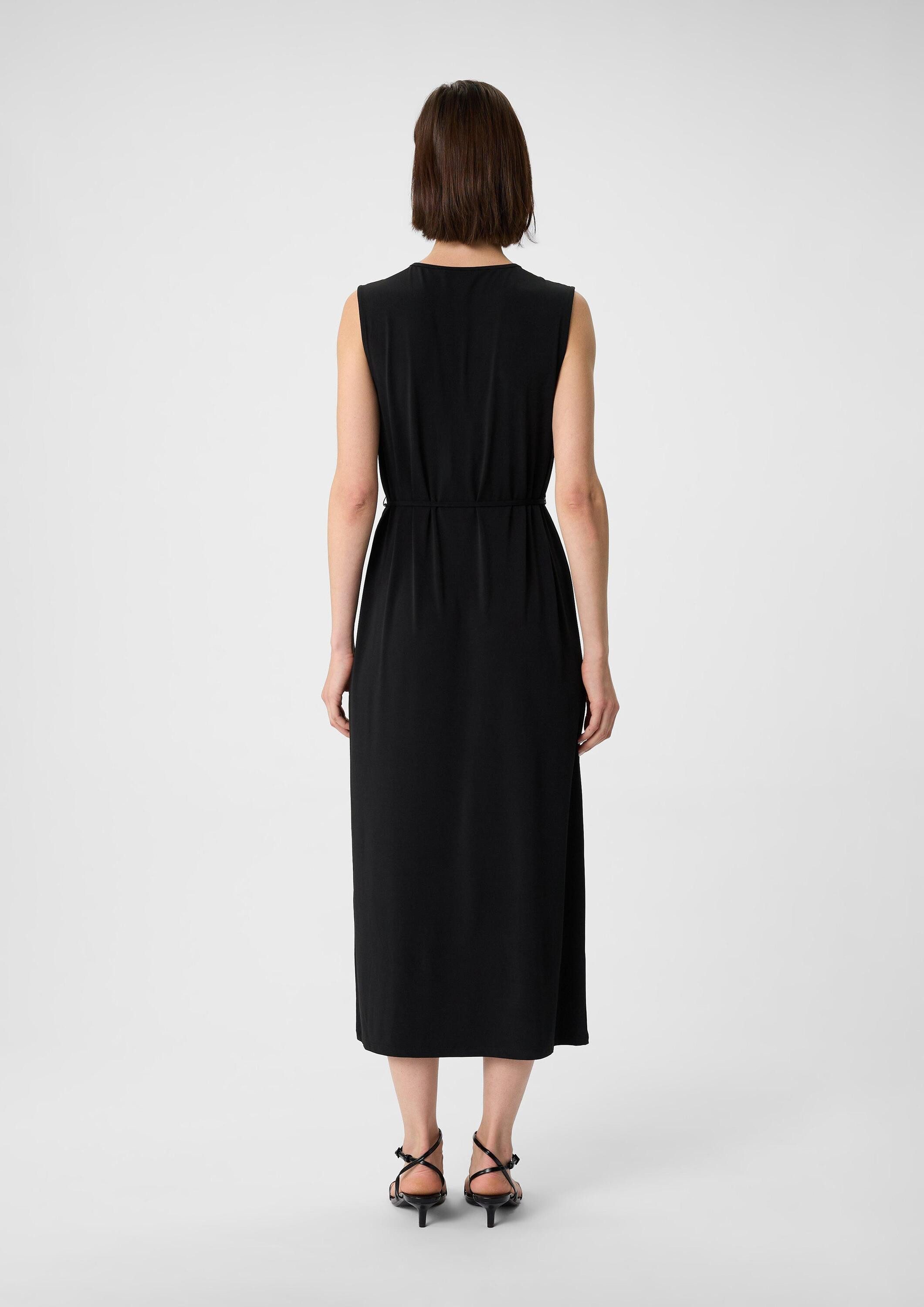 comma Midikleid Kleid Jerseykleid in Midilänge mit Schlitz und Bindegürtel