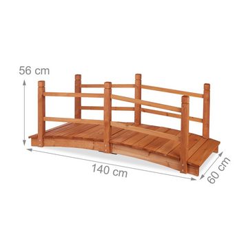 relaxdays Zierbrücke Holz Teichbrücke mit Geländer