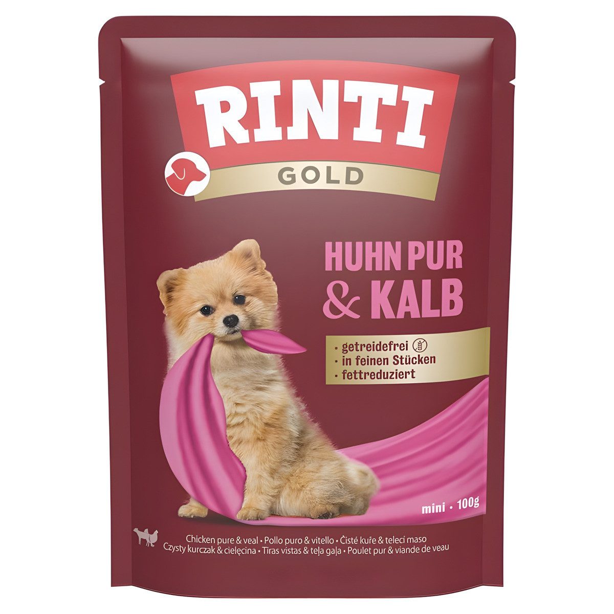 Rinti Gold Pouchbeutel Huhn Pur & Kalb 100 g - 10 Stück, Nassfutter für: Hund