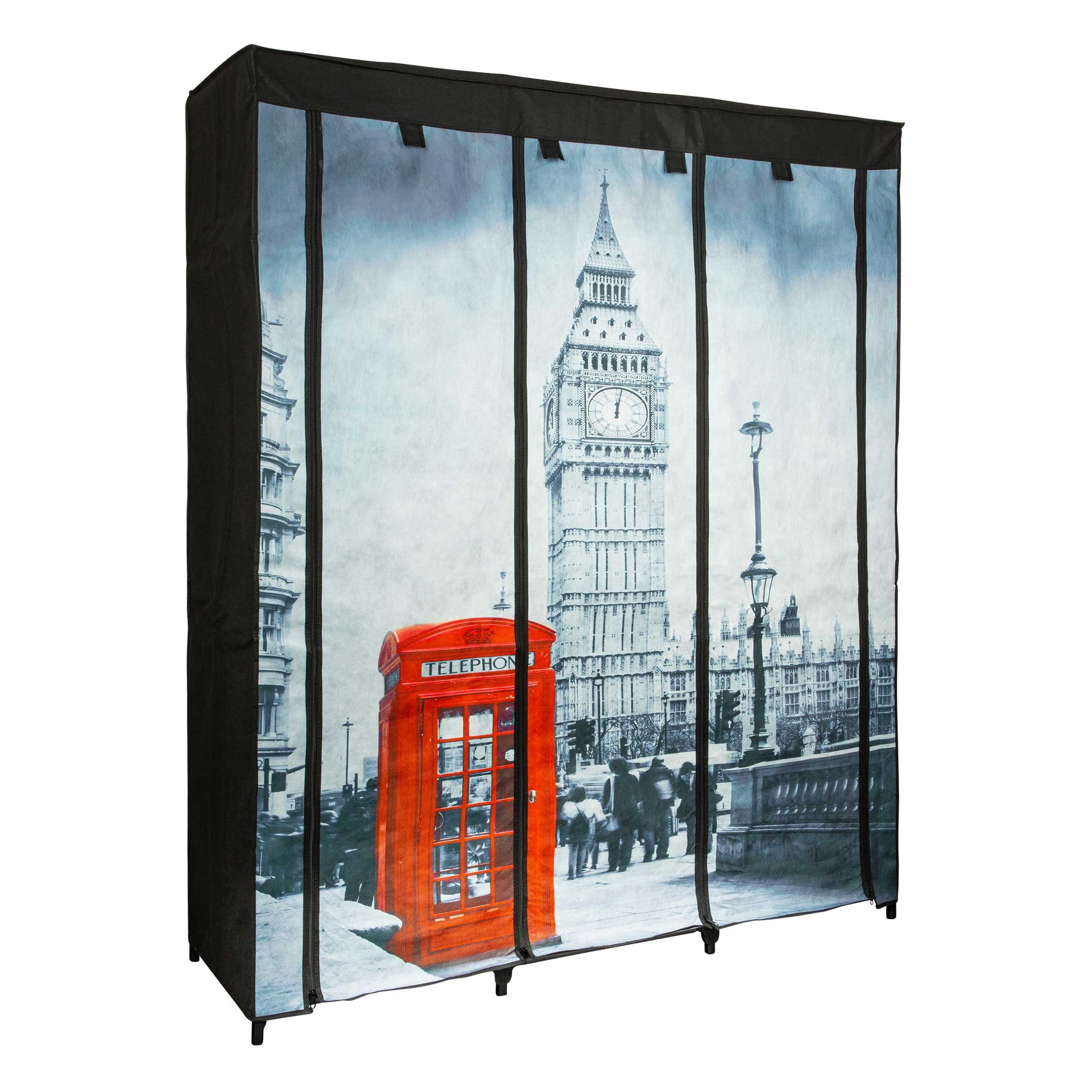 Stoffschrank schwarz, Faltschrank mit Motiv, Kleiderschrank, Modular Schrank