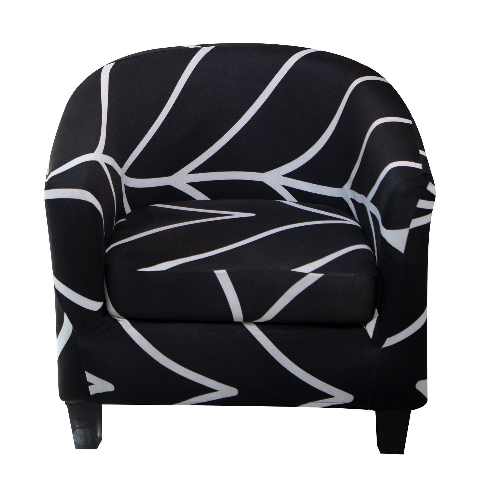 Chair Barrel Muster, geometrisches Einzelsessel, Schwarz Akzentstuhl für Sesselhusse gedrucktes Stretch, Rosnek, florales
