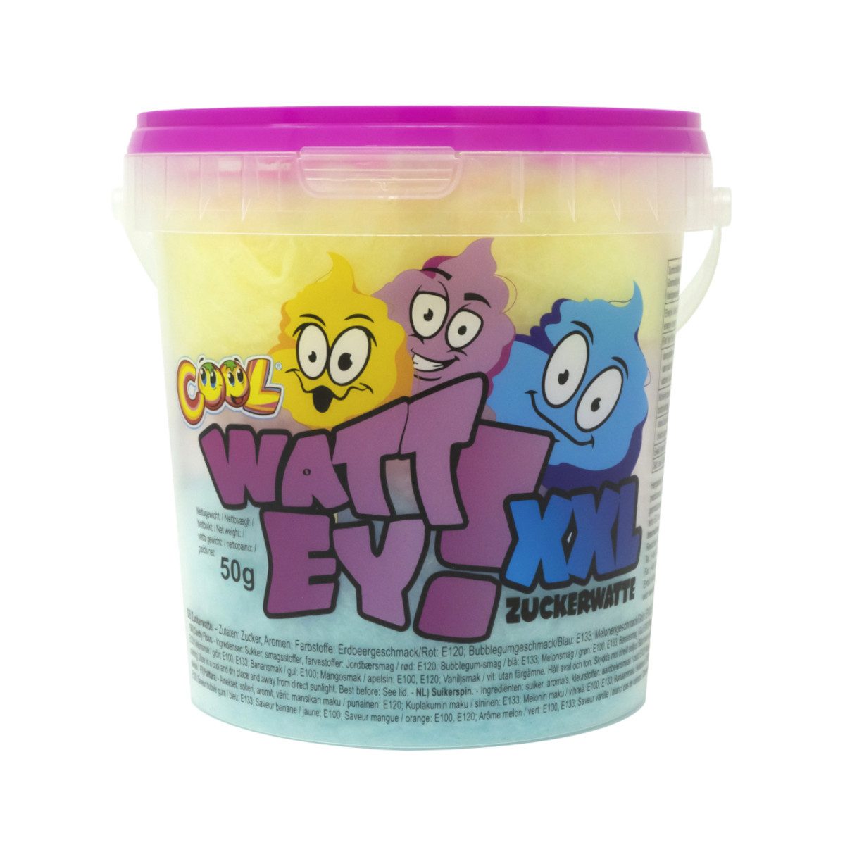 COOL Süßigkeit, Cool Watt Ey! Zuckerwatte im Eimer XXL bunter Zuckerwatte Genuss 50g