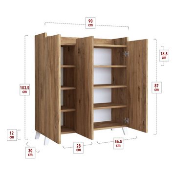 en.casa Mehrzweckschrank »Sirdal« mit 3 Türen 104x90x30 cm Eiche-Optik