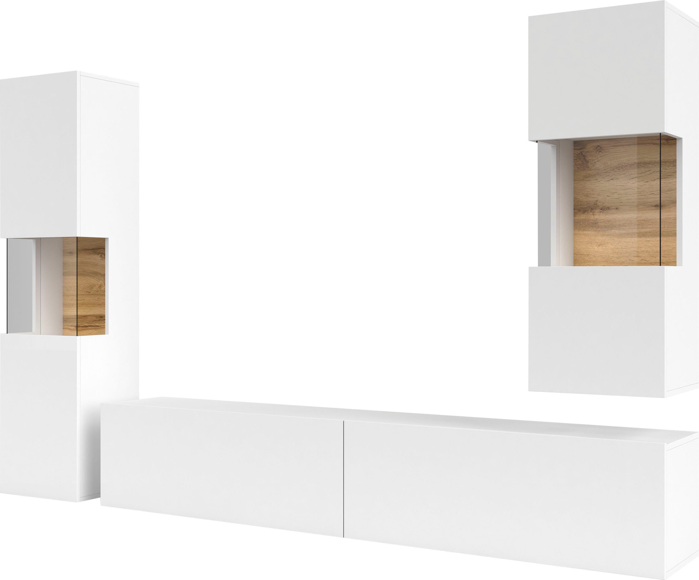 Home affaire Wohnwand Ava, Wohnzimmer-Set hängend/stehend montierbar, Vitrine, Lowboard, 3-tlg.