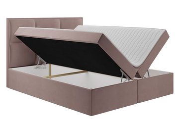 MIRJAN24 Boxspringbett Hugo I (mit Hauptmatratze, Topper), Doppelbett mit zwei Bettkästen für die Bettwäsche, Kopfteil