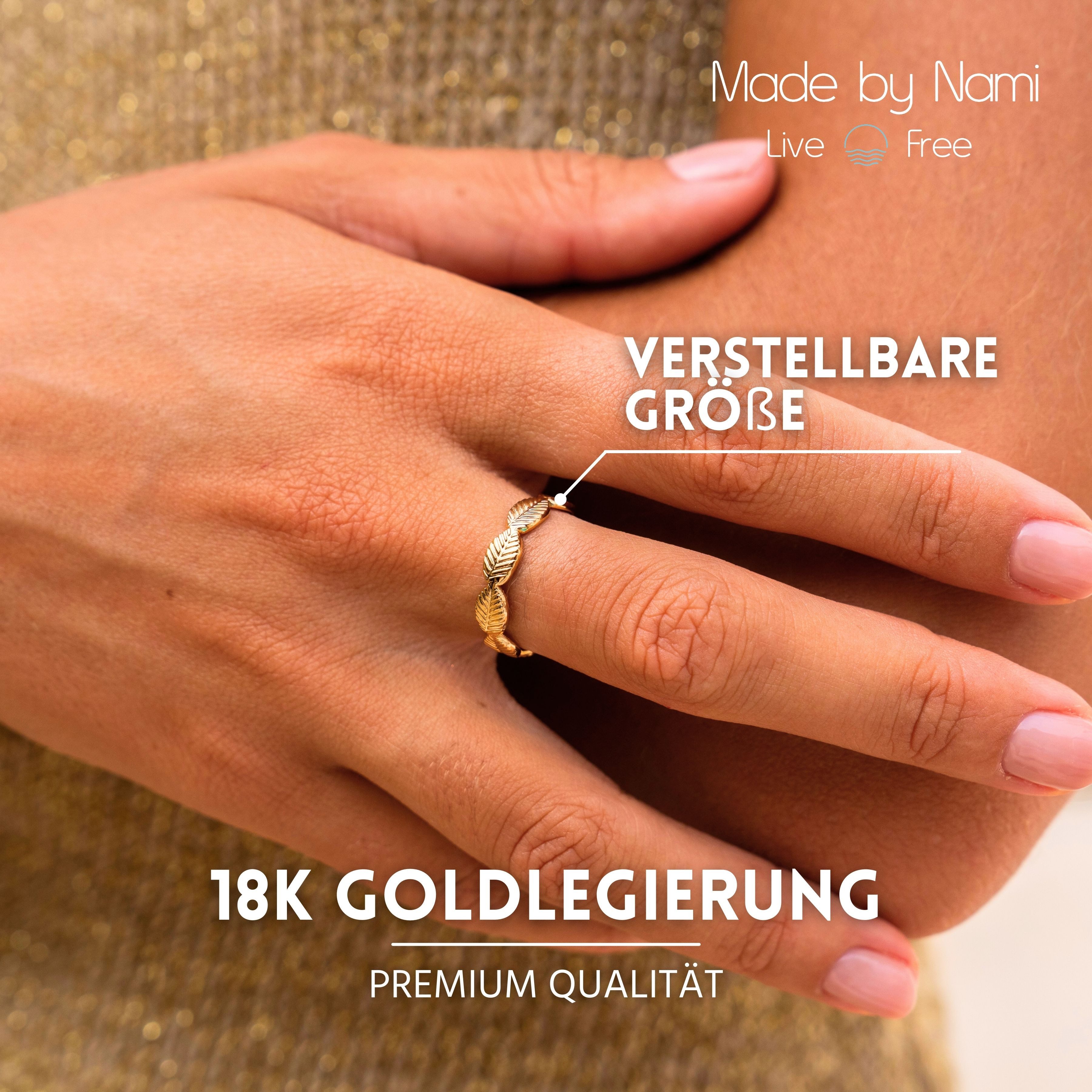 Made by Nami Fingerring Breiter Goldener Boho Edelstahl Ring Blätter-Design, Damen Schmuck Größenverstellbar & Wasserfest – Bild 4 von 5