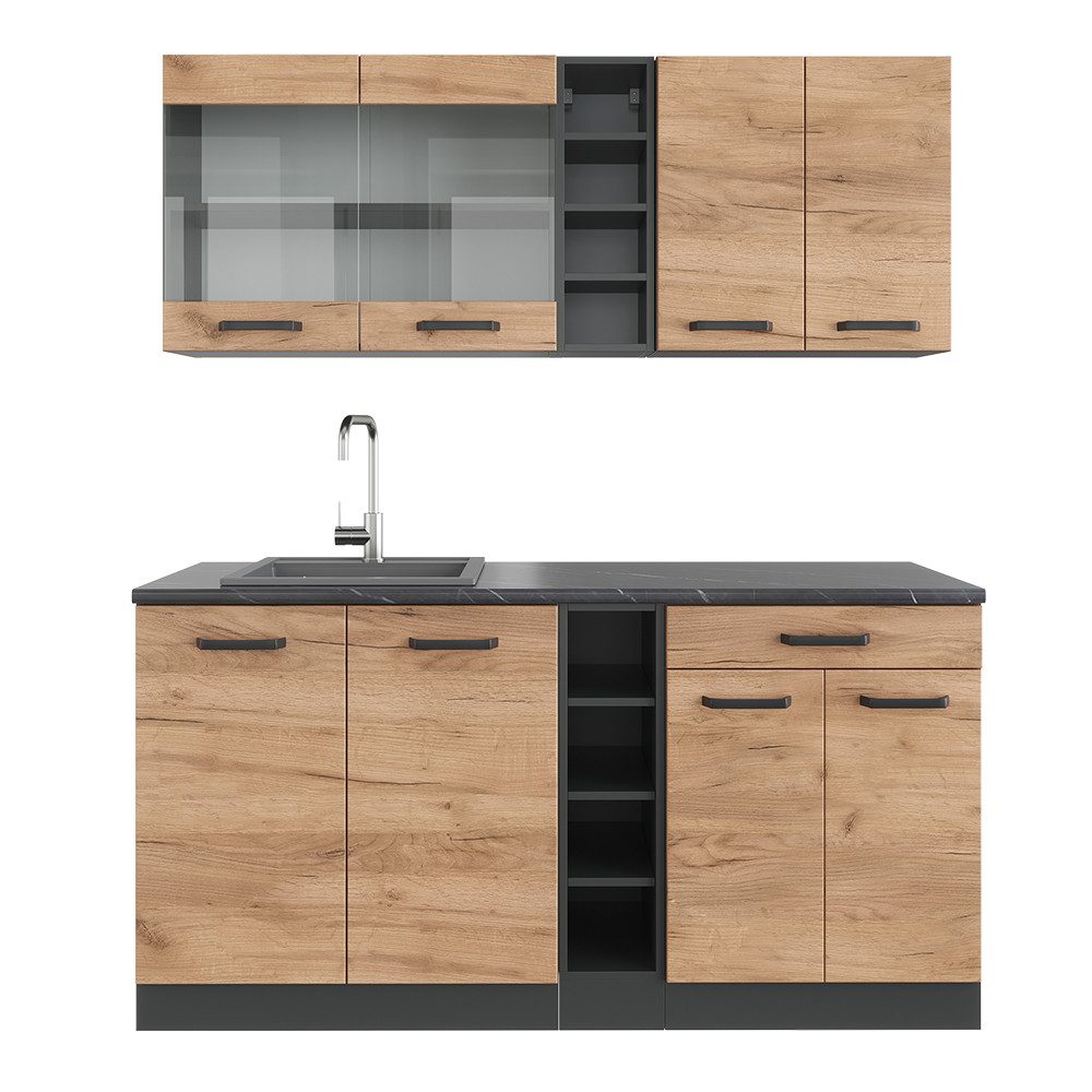 Vicco Küchenzeile R-Line, Goldkraft Eiche/Anthrazit, 160 günstig online kaufen