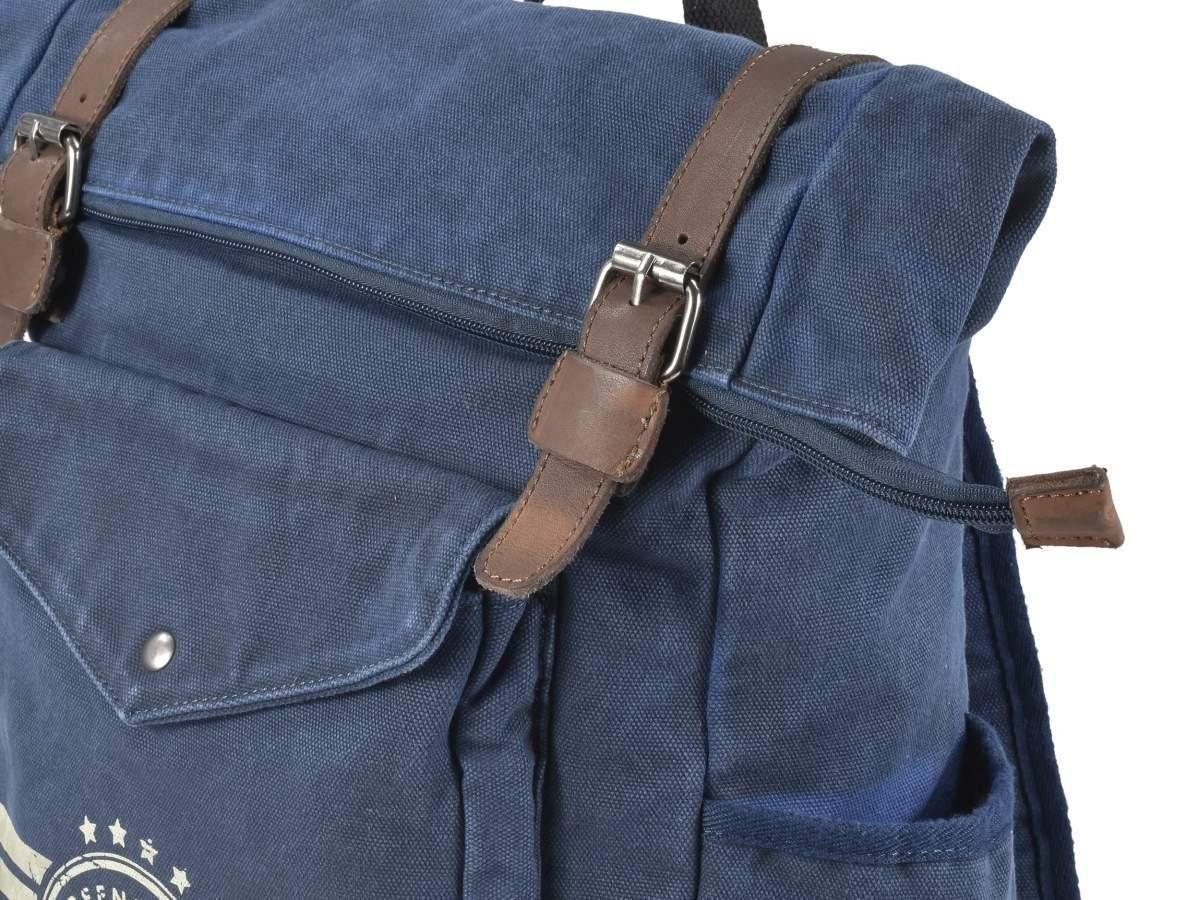Greenburry Tagesrucksack Aviator Blue Edition, Canvas mit Lederbesatz, Kurierrucksack 37x41cm, Fahrradrucksack