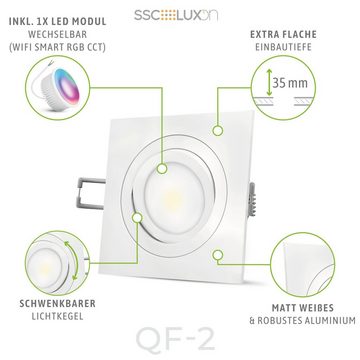 SSC-LUXon LED Einbaustrahler QF-2 Einbaustrahler schwenkbar flach mit WiFi RGB LED Modul 4W dimmbar, Warmweiß bis Tageslicht