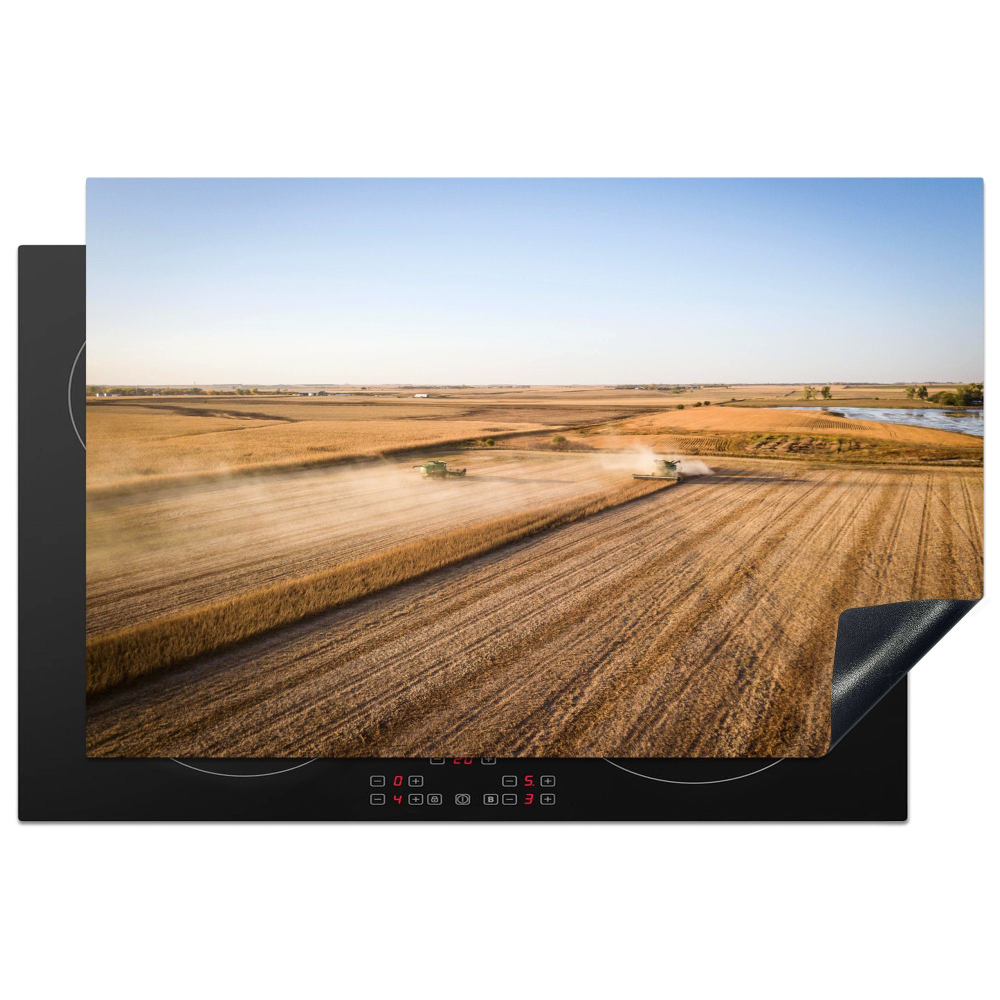Herdblende-/Abdeckplatte 81x52 Landwirt Bauernhof Vinyl, - Traktor MuchoWow Landleben, die Feld - - (1 küche, - Induktionskochfeld Ceranfeldabdeckung cm, tlg), Schutz für