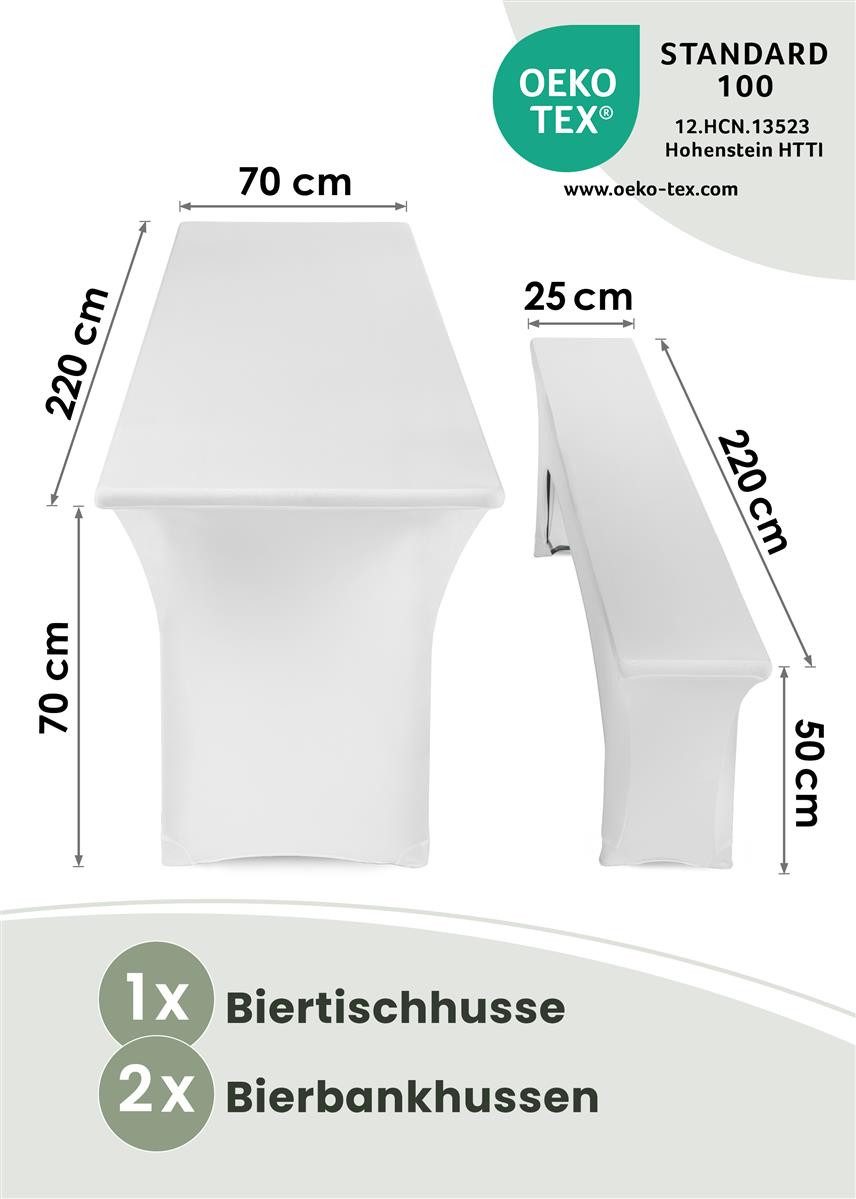 Gräfenstayn Hussen-Set Biertischhussen Bierzeltgarnitur 50cm 70cm, Biertischhussen 3 tlg Bierzeltgarnitur 50cm oder 70cm breite – Bild 3 von 5