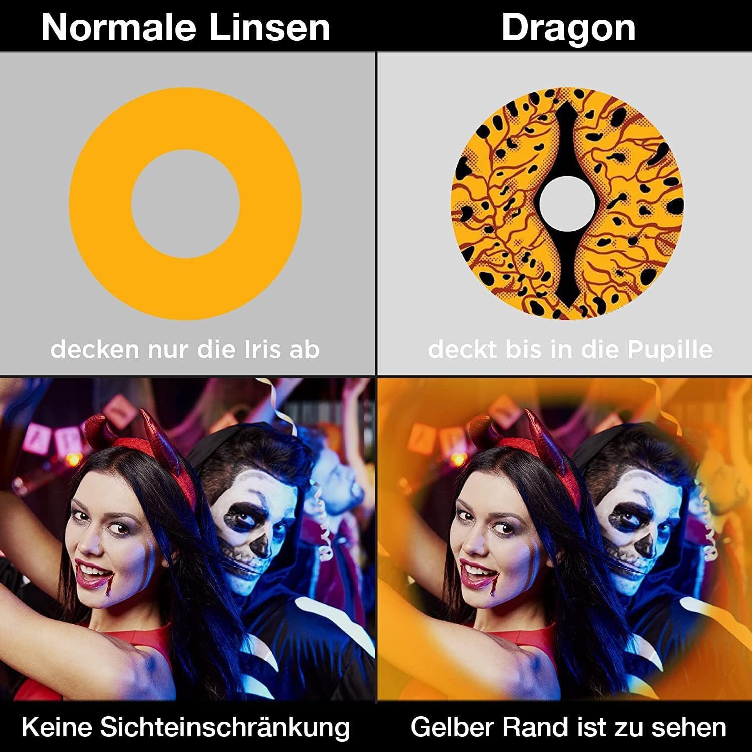 MeralenS Motivlinsen Orangene Dragon Manga Fun Linsen 1 Paar mit/ohne Stärke.
