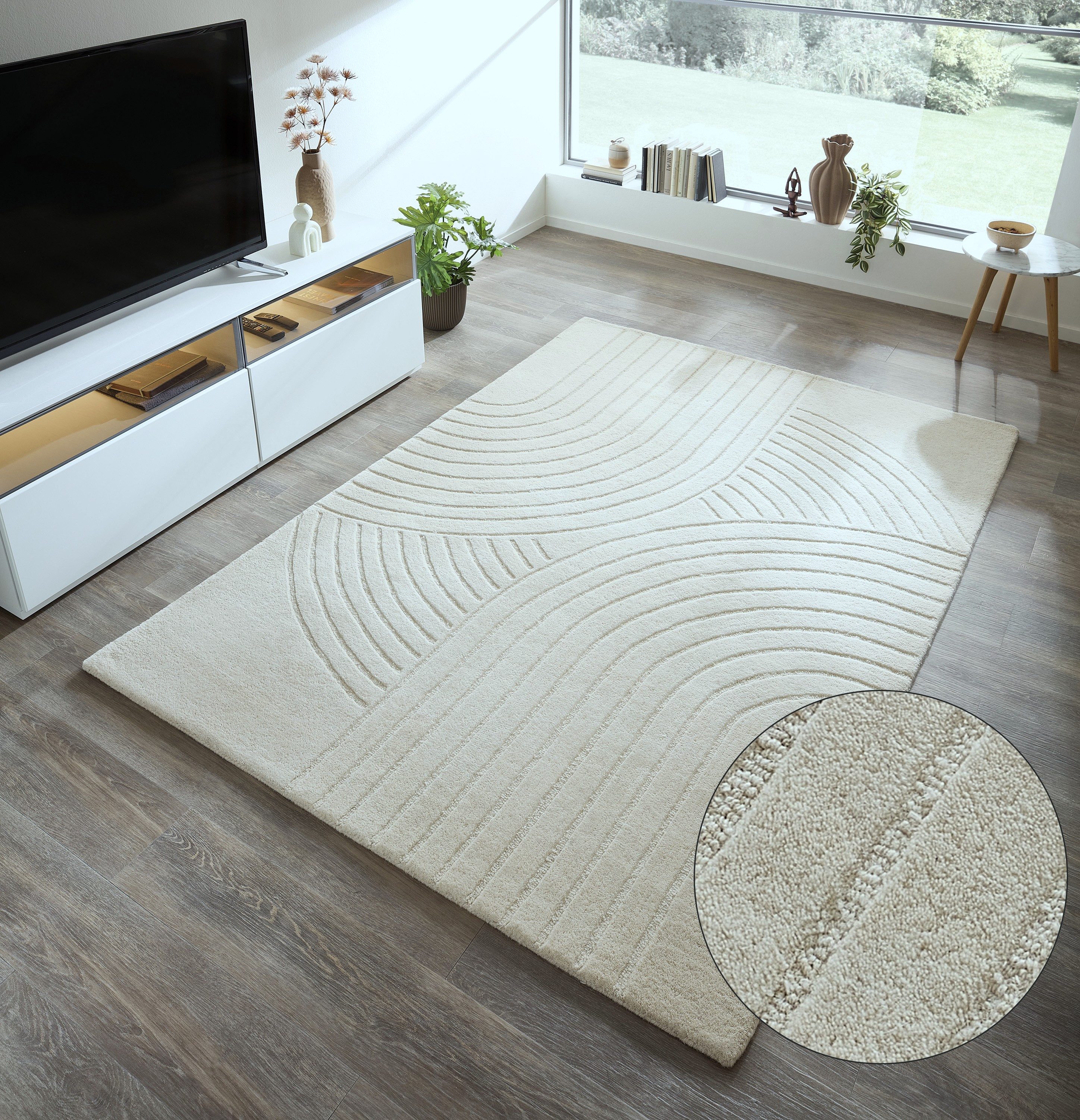 OTTO home Wollteppich Gabbo Design, Handgefertigt, Teppich, reine Wolle, rechteckig, Höhe: 14 mm, Hoch-Tief-Effekt, reine Wolle, Scandi-Look, Naturfaser
