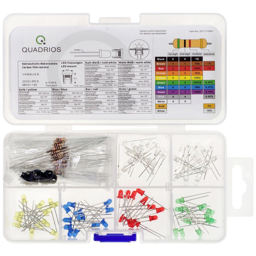 Quadrios LED-Leuchtmittel Quadrios LED-Sortiment Rot, Grün, Gelb, Blau, Kaltweiß, Warmweiß 3