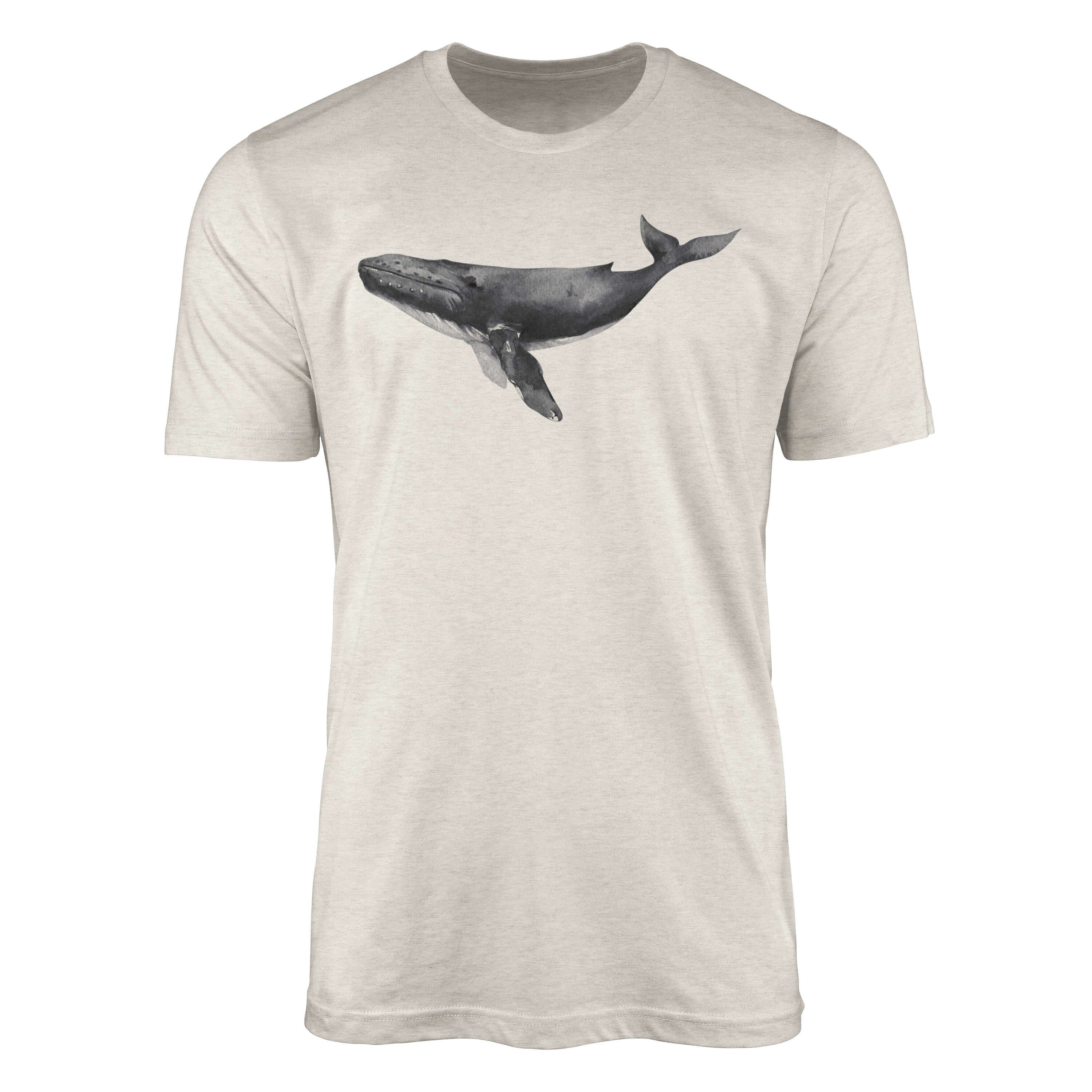 Sinus Art T-Shirt Herren Shirt 100% gekämmte Bio-Baumwolle T-Shirt Buckelwal Wasserfarben Motiv Nachhaltig Ökomode au (1-tlg)