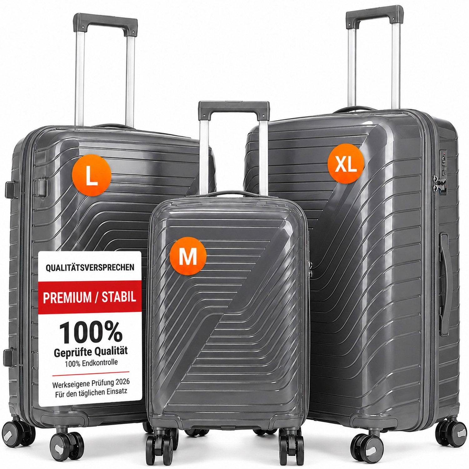 oyajia Kofferset Rollkoffer 3-teiliges Set 20 24 28 Zoll aus PP Hartschale, (Reisekoffer Set mit TSA Zahlenschloss & 4 Rollen, 3 tlg., Handgepäckkoffer + Mittelgroß + XL Trolley Set), Leichtes Trolley Set für Urlaub Business Reisen
