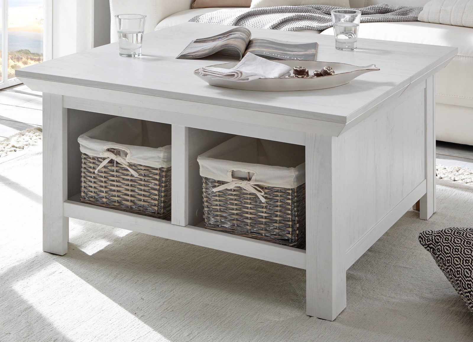 Furn.Design Couchtisch Hooge (Wohnzimmertisch in Pinie weiß Landhaus, 93 x günstig online kaufen