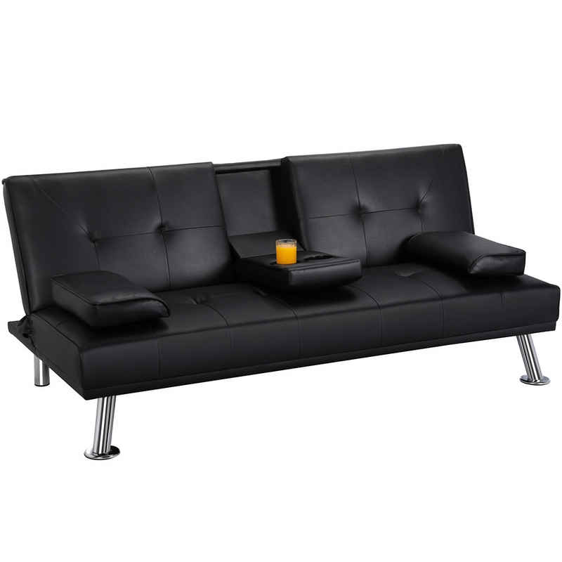 Yaheetech Schlafsofa Bettsofa Couch mit Tassenhalter Gästebett 167 x 81,5 x 75 cm, Rückenlehne neigbar 105°/140°/180°, 350 KG belastbar