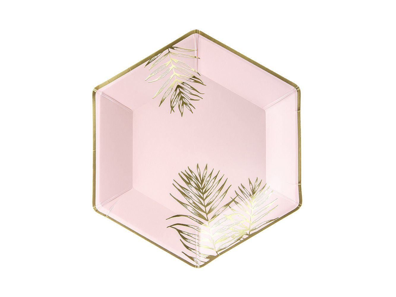partydeco Pappteller, Pappteller Blätter 23cm rosa gold 6er Set