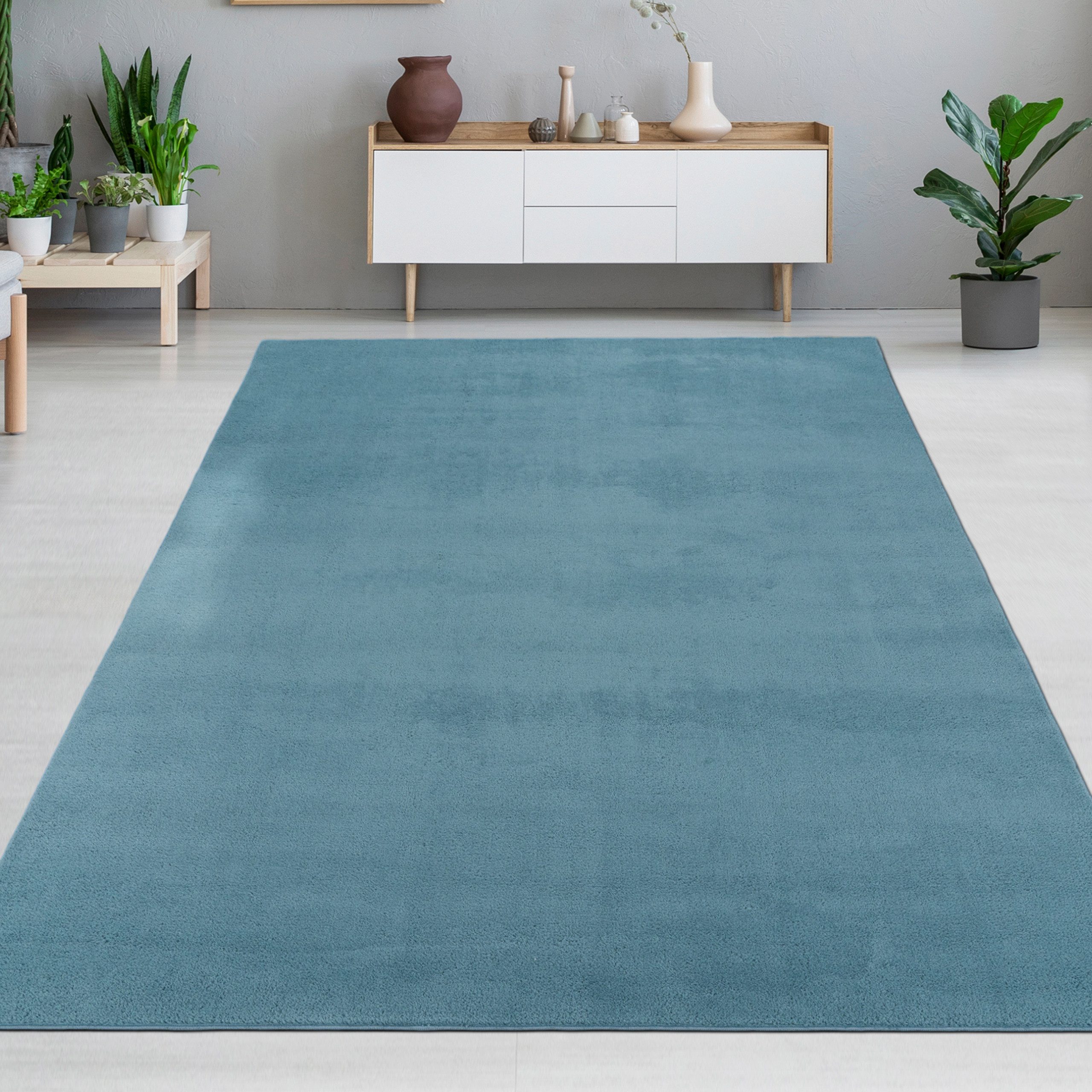 Carpetia Teppich Samtiges Uni-Design, rechteckig, Höhe: 10 mm, samtig weich, pflegeleicht, rutschhemmende Rückseite