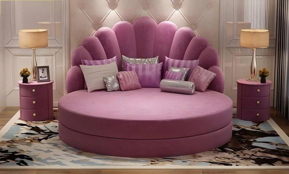 JVmoebel Rundbett JVMoebel Rosa Polsterbett mit modernem Design und runder Form (1-tlg), Made in Europa