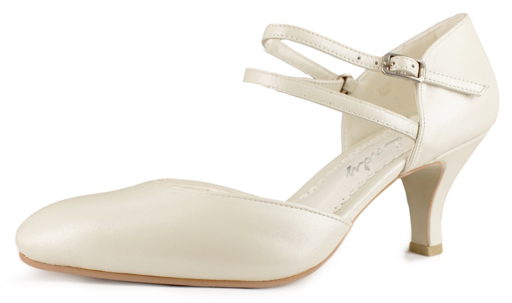 White Lady 145 offwhite Leder - Brautschuhe mit Doppelriemchen Slingpumps