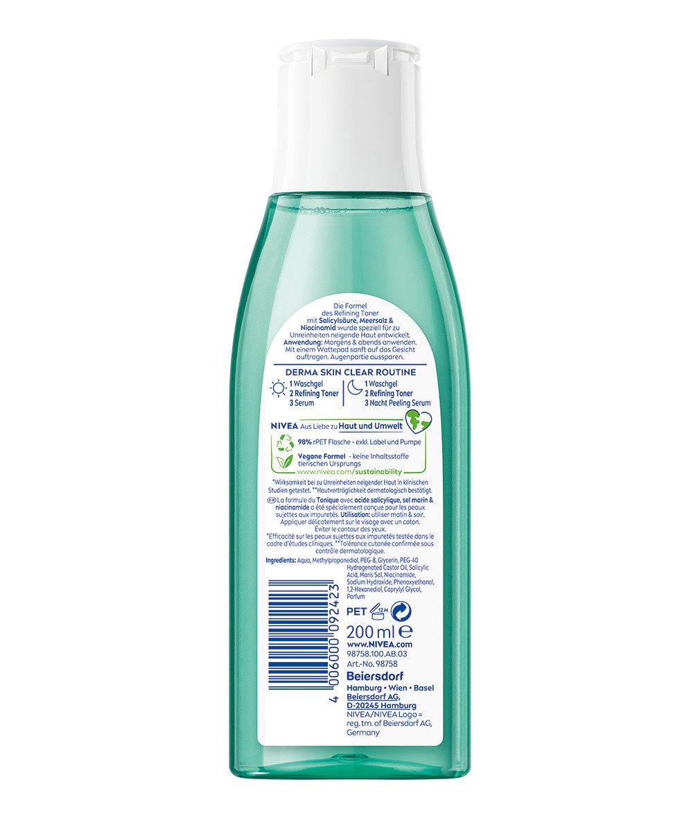 Nivea Gesichtspflege 3 x Derma Skin Clear Refining Toner 200 ml Set, 3-tlg.