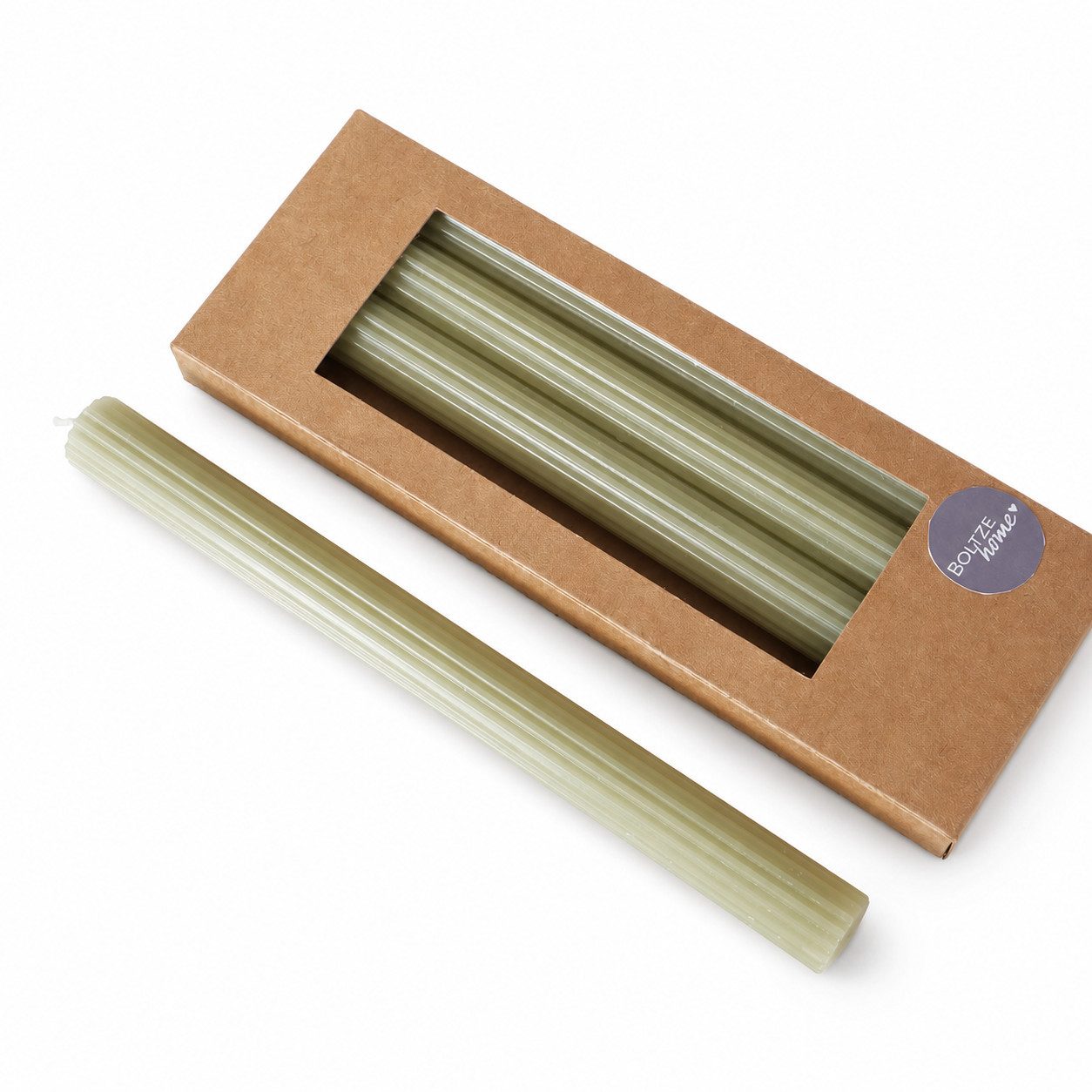 BOLTZE Tafelkerze Stabkerzen Klassik Hellgrün 4er-Set mit Rillen 25 cm